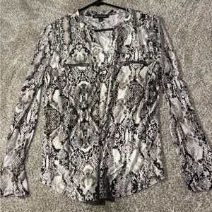 INC International Concepts Snake Print Blouse - Black, White, Gray